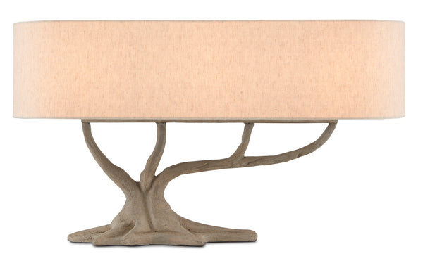 Cotswold Table Lamp - Elegant Concrete Bonsai Design with Natural Linen Shade for Unique Home Decor