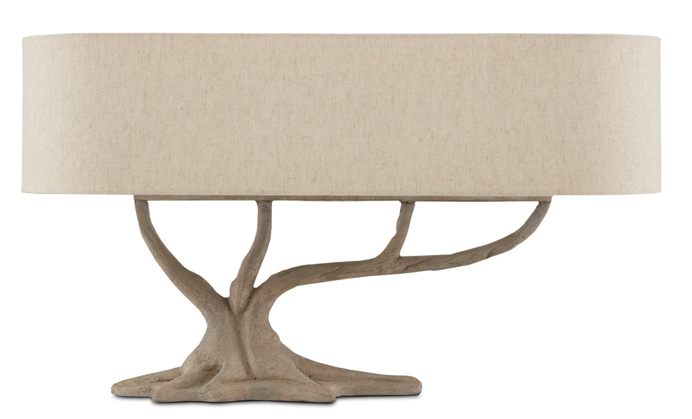 Cotswold Table Lamp - Elegant Concrete Bonsai Design with Natural Linen Shade for Unique Home Decor