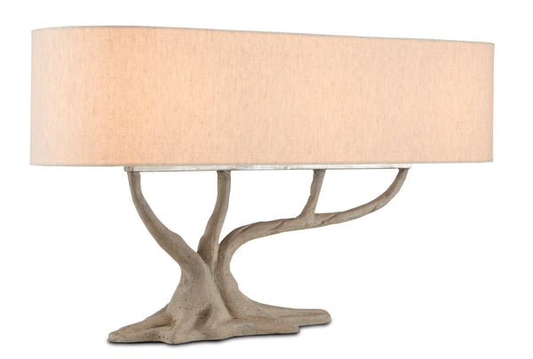 Cotswold Table Lamp - Elegant Concrete Bonsai Design with Natural Linen Shade for Unique Home Decor