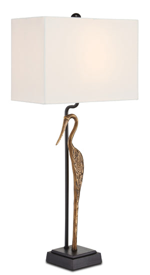 Antigone Table Lamp - Elegant Antique Brass & Black Wading Bird Design for Whimsical Home Decor