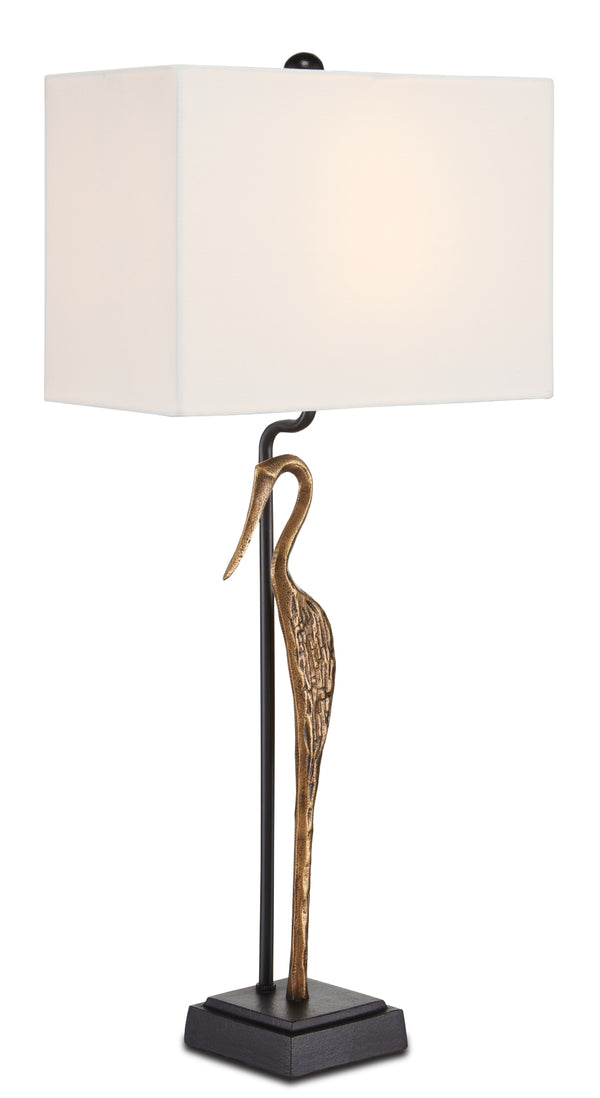 Antigone Table Lamp - Elegant Antique Brass & Black Wading Bird Design for Whimsical Home Decor