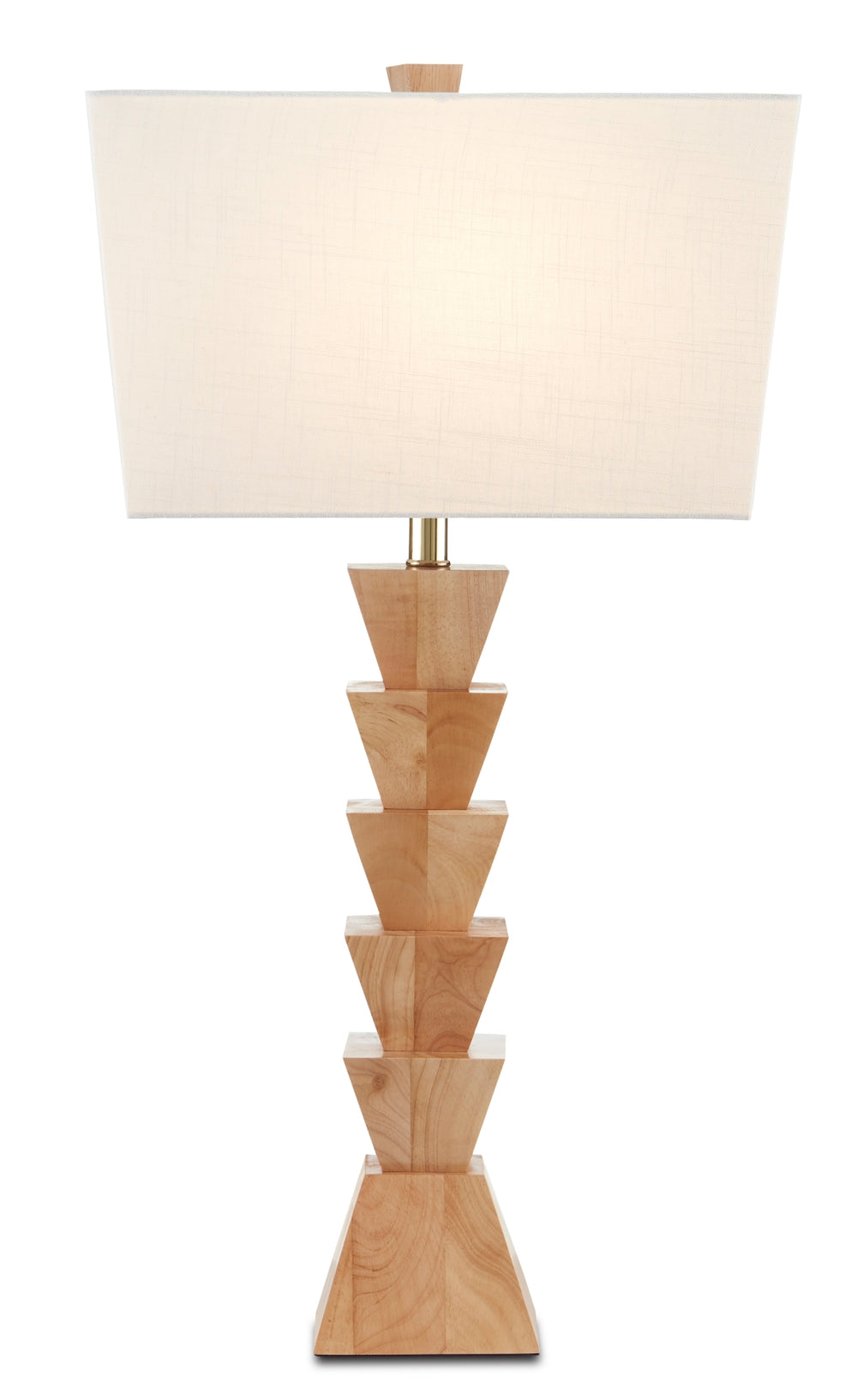 Elmstead Table Lamp - Stylish Natural Wood Design with Unique Angular Shape & Off-White Linen Shade