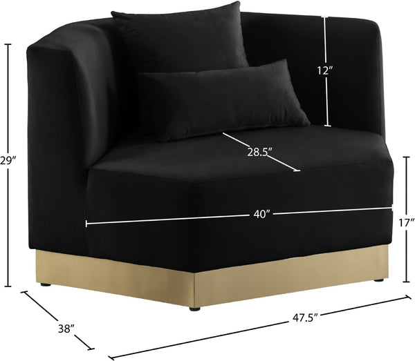 Marquis Velvet / Engineered Wood / Stainless Steel / Foam Contemporary Black Velvet Chair - 47.75" W x 38" D x 29" H