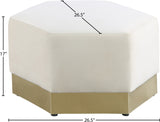 Marquis Velvet / Engineered Wood / Stainless Steel / Foam Contemporary Cream Velvet Ottoman - 26.75" W x 26.75" D x 17" H