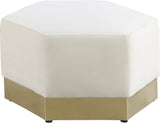 Marquis Velvet / Engineered Wood / Stainless Steel / Foam Contemporary Cream Velvet Ottoman - 26.75" W x 26.75" D x 17" H