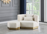 Marquis Velvet / Engineered Wood / Stainless Steel / Foam Contemporary Cream Velvet Ottoman - 26.75" W x 26.75" D x 17" H