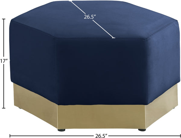 Marquis Velvet / Engineered Wood / Stainless Steel / Foam Contemporary Navy Velvet Ottoman - 26.75" W x 26.75" D x 17" H
