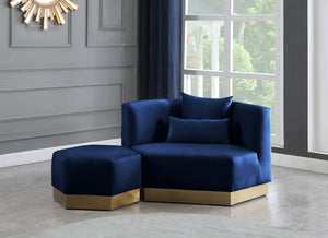 Marquis Velvet / Engineered Wood / Stainless Steel / Foam Contemporary Navy Velvet Ottoman - 26.75" W x 26.75" D x 17" H