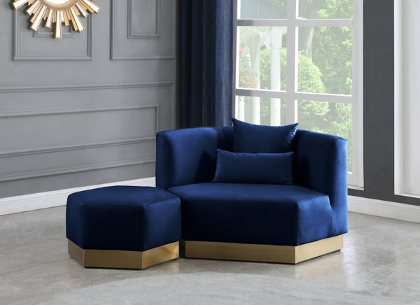 Marquis Velvet / Engineered Wood / Stainless Steel / Foam Contemporary Navy Velvet Ottoman - 26.75" W x 26.75" D x 17" H