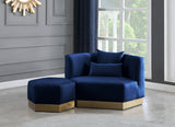 Marquis Velvet / Engineered Wood / Stainless Steel / Foam Contemporary Navy Velvet Ottoman - 26.75" W x 26.75" D x 17" H