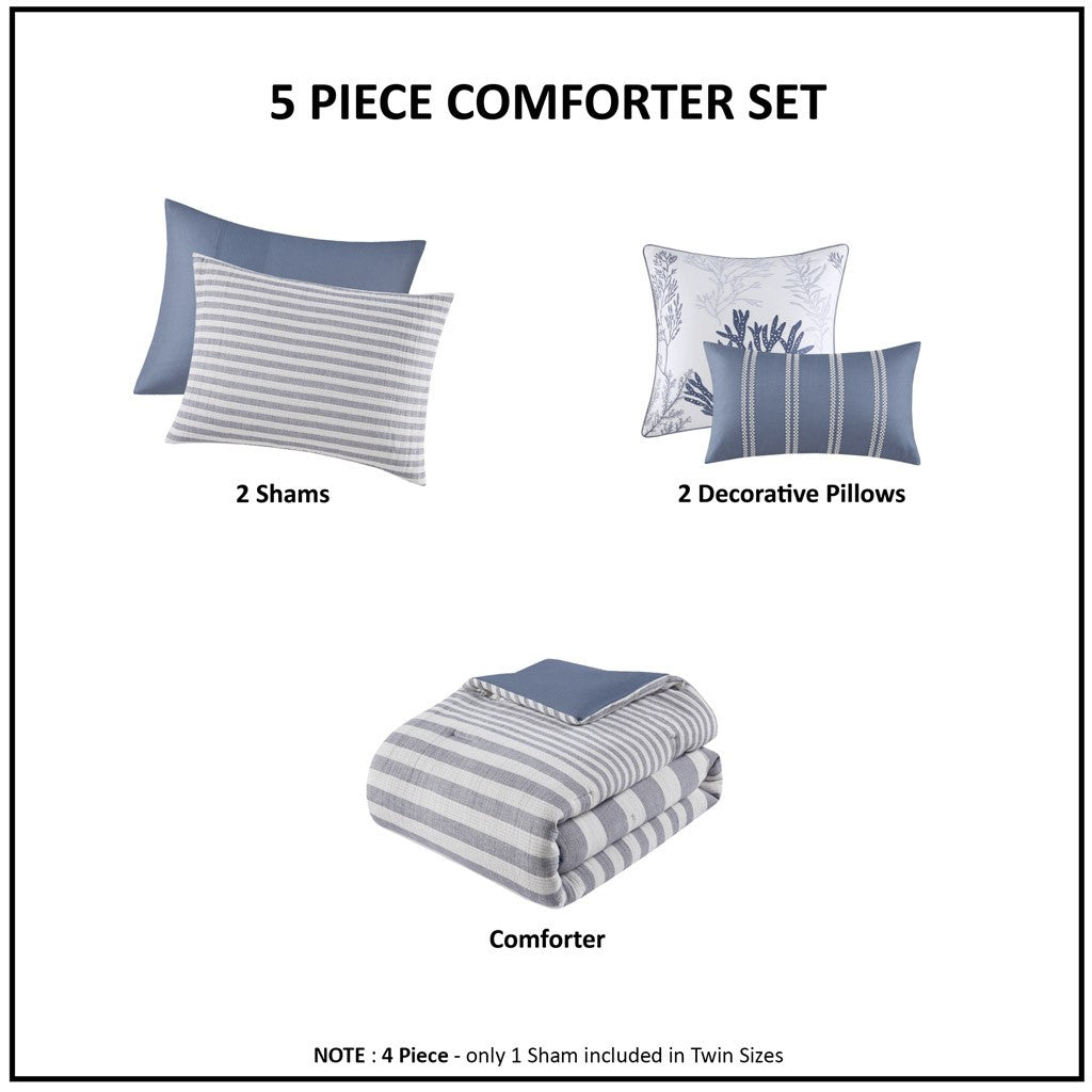 Brooks Coastal 5 Piece Oversized Cotton Stripe Comforter Set