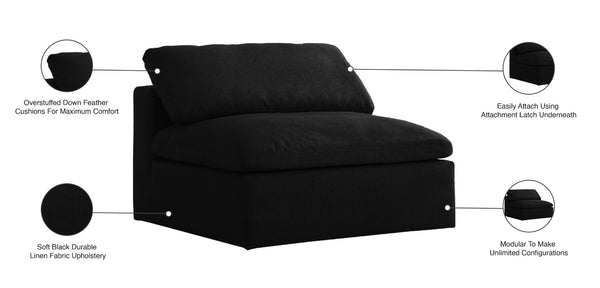 Serene Linen Textured Fabric / Down / Polyester / Engineered Wood Contemporary Black Linen Textured Fabric Deluxe Cloud-Like Comfort Armless Chair - 39" W x 40" D x 32" H