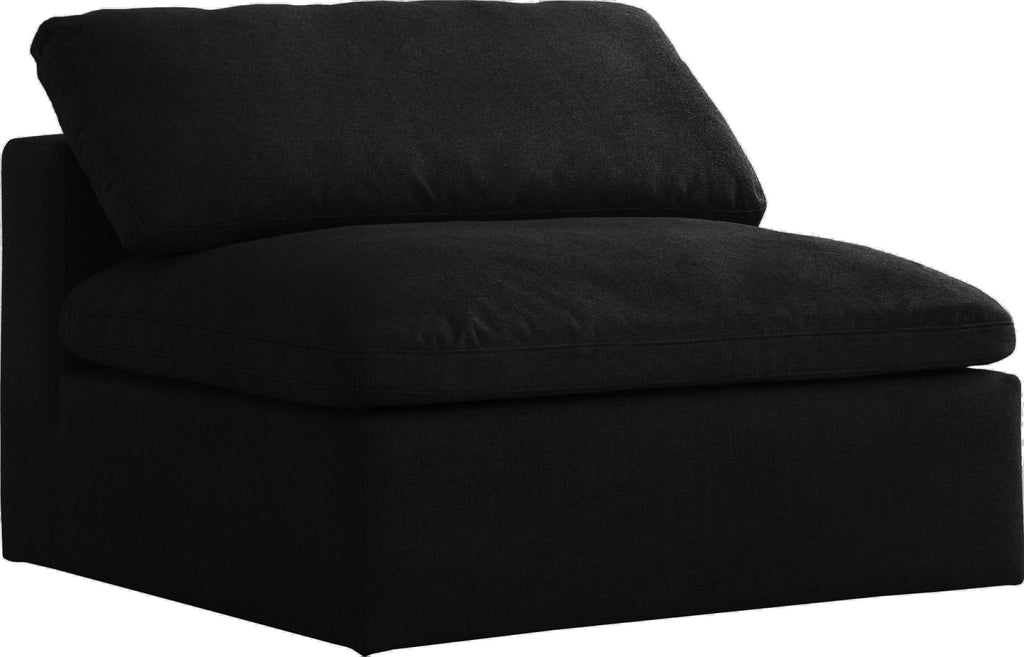 Serene Linen Textured Fabric / Down / Polyester / Engineered Wood Contemporary Black Linen Textured Fabric Deluxe Cloud-Like Comfort Armless Chair - 39" W x 40" D x 32" H