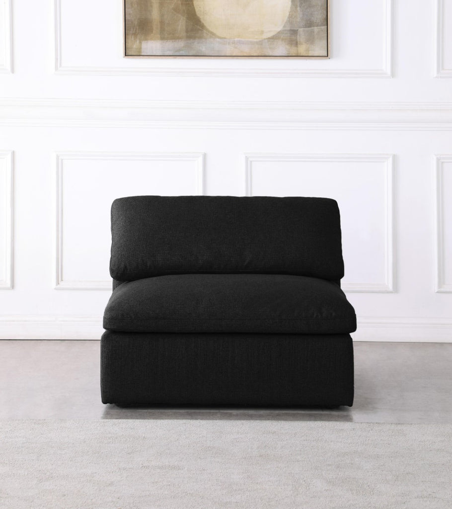 Serene Linen Textured Fabric / Down / Polyester / Engineered Wood Contemporary Black Linen Textured Fabric Deluxe Cloud-Like Comfort Armless Chair - 39" W x 40" D x 32" H