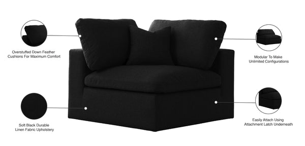 Serene Linen Textured Fabric / Down / Polyester / Engineered Wood Contemporary Black Linen Textured Fabric Deluxe Cloud-Like Comfort Corner Chair - 40" W x 40" D x 32" H