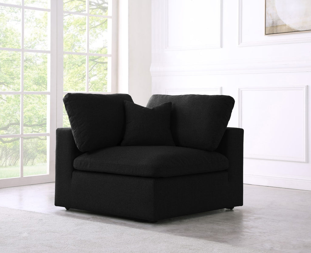 Serene Linen Textured Fabric / Down / Polyester / Engineered Wood Contemporary Black Linen Textured Fabric Deluxe Cloud-Like Comfort Corner Chair - 40" W x 40" D x 32" H
