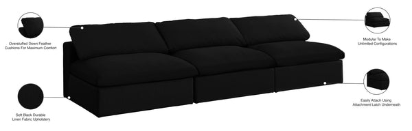 Serene Linen Textured Fabric / Down / Polyester / Engineered Wood Contemporary Black Linen Textured Fabric Deluxe Cloud-Like Comfort Modular Armless Sofa - 117" W x 40" D x 32" H