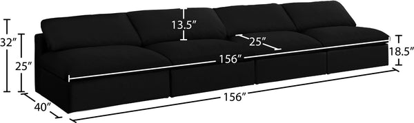 Serene Linen Textured Fabric / Down / Polyester / Engineered Wood Contemporary Black Linen Textured Fabric Deluxe Cloud-Like Comfort Modular Armless Sofa - 156" W x 40" D x 32" H