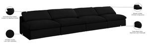 Serene Linen Textured Fabric / Down / Polyester / Engineered Wood Contemporary Black Linen Textured Fabric Deluxe Cloud-Like Comfort Modular Armless Sofa - 156" W x 40" D x 32" H