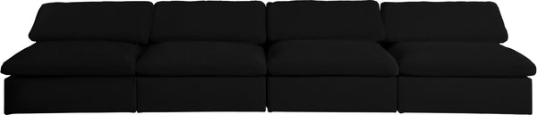 Serene Linen Textured Fabric / Down / Polyester / Engineered Wood Contemporary Black Linen Textured Fabric Deluxe Cloud-Like Comfort Modular Armless Sofa - 156" W x 40" D x 32" H