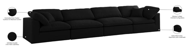 Serene Linen Textured Fabric / Down / Polyester / Engineered Wood Contemporary Black Linen Textured Fabric Deluxe Cloud-Like Comfort Modular Sofa - 158" W x 40" D x 32" H