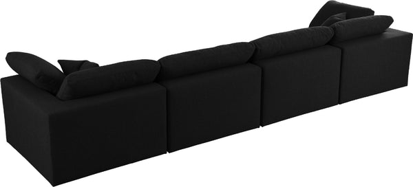 Serene Linen Textured Fabric / Down / Polyester / Engineered Wood Contemporary Black Linen Textured Fabric Deluxe Cloud-Like Comfort Modular Sofa - 158" W x 40" D x 32" H