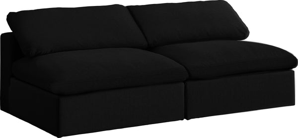 Serene Linen Textured Fabric / Down / Polyester / Engineered Wood Contemporary Black Linen Textured Fabric Deluxe Cloud-Like Comfort Modular Armless Sofa - 78" W x 40" D x 32" H