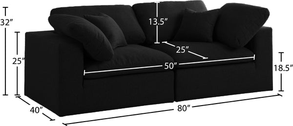 Serene Linen Textured Fabric / Down / Polyester / Engineered Wood Contemporary Black Linen Textured Fabric Deluxe Cloud-Like Comfort Modular Sofa - 80" W x 40" D x 32" H