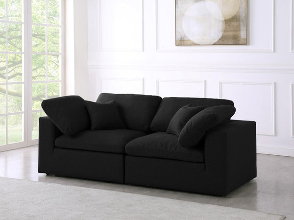 Serene Linen Textured Fabric / Down / Polyester / Engineered Wood Contemporary Black Linen Textured Fabric Deluxe Cloud-Like Comfort Modular Sofa - 80" W x 40" D x 32" H