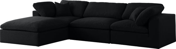 Serene Linen Textured Fabric / Down / Polyester / Engineered Wood Contemporary Black Linen Textured Fabric Deluxe Cloud-Like Comfort Modular Sectional - 119" W x 80" D x 32" H