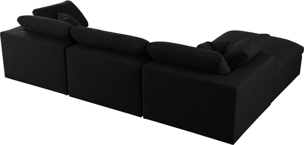 Serene Linen Textured Fabric / Down / Polyester / Engineered Wood Contemporary Black Linen Textured Fabric Deluxe Cloud-Like Comfort Modular Sectional - 119" W x 80" D x 32" H