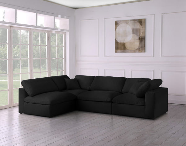 Serene Linen Textured Fabric / Down / Polyester / Engineered Wood Contemporary Black Linen Textured Fabric Deluxe Cloud-Like Comfort Modular Sectional - 119" W x 79" D x 32" H