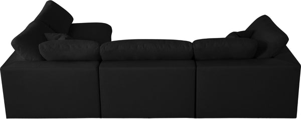 Serene Linen Textured Fabric / Down / Polyester / Engineered Wood Contemporary Black Linen Textured Fabric Deluxe Cloud-Like Comfort Modular Sectional - 119" W x 79" D x 32" H