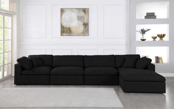 Serene Linen Textured Fabric / Down / Polyester / Engineered Wood Contemporary Black Linen Textured Fabric Deluxe Cloud-Like Comfort Modular Sectional - 158" W x 80" D x 32" H