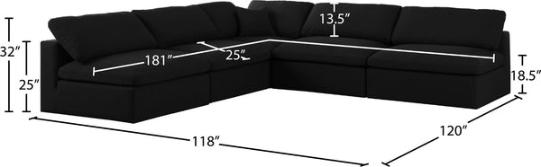 Serene Linen Textured Fabric / Down / Polyester / Engineered Wood Contemporary Black Linen Textured Fabric Deluxe Cloud-Like Comfort Modular Sectional - 118" W x 120" D x 32" H