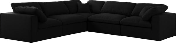 Serene Linen Textured Fabric / Down / Polyester / Engineered Wood Contemporary Black Linen Textured Fabric Deluxe Cloud-Like Comfort Modular Sectional - 119" W x 120" D x 32" H