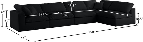 Serene Linen Textured Fabric / Down / Polyester / Engineered Wood Contemporary Black Linen Textured Fabric Deluxe Cloud-Like Comfort Modular Sectional - 158" W x 79" D x 32" H