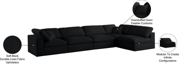 Serene Linen Textured Fabric / Down / Polyester / Engineered Wood Contemporary Black Linen Textured Fabric Deluxe Cloud-Like Comfort Modular Sectional - 158" W x 79" D x 32" H