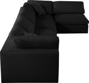 Serene Linen Textured Fabric / Down / Polyester / Engineered Wood Contemporary Black Linen Textured Fabric Deluxe Cloud-Like Comfort Modular Sectional - 158" W x 79" D x 32" H