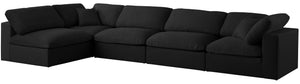 Serene Linen Textured Fabric / Down / Polyester / Engineered Wood Contemporary Black Linen Textured Fabric Deluxe Cloud-Like Comfort Modular Sectional - 158" W x 79" D x 32" H
