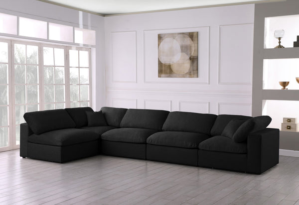 Serene Linen Textured Fabric / Down / Polyester / Engineered Wood Contemporary Black Linen Textured Fabric Deluxe Cloud-Like Comfort Modular Sectional - 158" W x 79" D x 32" H