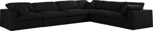Serene Linen Textured Fabric / Down / Polyester / Engineered Wood Contemporary Black Linen Textured Fabric Deluxe Cloud-Like Comfort Modular Sectional - 158" W x 120" D x 32" H