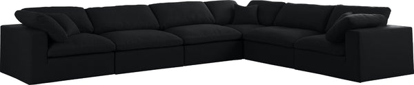Serene Linen Textured Fabric / Down / Polyester / Engineered Wood Contemporary Black Linen Textured Fabric Deluxe Cloud-Like Comfort Modular Sectional - 158" W x 120" D x 32" H