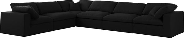 Serene Linen Textured Fabric / Down / Polyester / Engineered Wood Contemporary Black Linen Textured Fabric Deluxe Cloud-Like Comfort Modular Sectional - 158" W x 120" D x 32" H