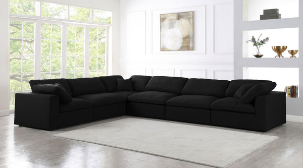 Serene Linen Textured Fabric / Down / Polyester / Engineered Wood Contemporary Black Linen Textured Fabric Deluxe Cloud-Like Comfort Modular Sectional - 158" W x 120" D x 32" H
