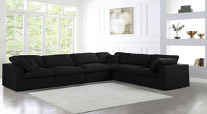Serene Linen Textured Fabric / Down / Polyester / Engineered Wood Contemporary Black Linen Textured Fabric Deluxe Cloud-Like Comfort Modular Sectional - 158" W x 120" D x 32" H