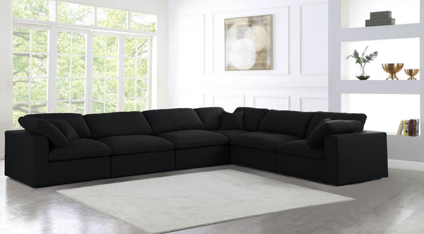Serene Linen Textured Fabric / Down / Polyester / Engineered Wood Contemporary Black Linen Textured Fabric Deluxe Cloud-Like Comfort Modular Sectional - 158" W x 120" D x 32" H
