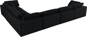 Serene Linen Textured Fabric / Down / Polyester / Engineered Wood Contemporary Black Linen Textured Fabric Deluxe Cloud-Like Comfort Modular Sectional - 158" W x 120" D x 32" H