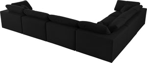 Serene Linen Textured Fabric / Down / Polyester / Engineered Wood Contemporary Black Linen Textured Fabric Deluxe Cloud-Like Comfort Modular Sectional - 158" W x 120" D x 32" H