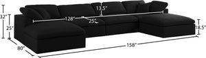 Serene Linen Textured Fabric / Down / Polyester / Engineered Wood Contemporary Black Linen Textured Fabric Deluxe Cloud-Like Comfort Modular Sectional - 158" W x 80" D x 32" H